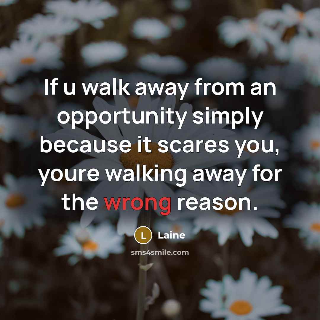 “If u walk away from an opportunity simply because it scares you, youre walking away for the wrong reason.” quote by Laine