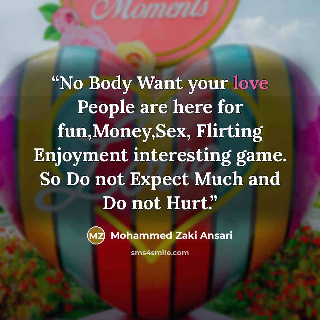 “No Body Want your love People are here for fun,Money,Sex, Flirting Enjoyment interesting game. So Do not Expect Much and Do not Hurt.” quote by Mohammed Zaki Ansari