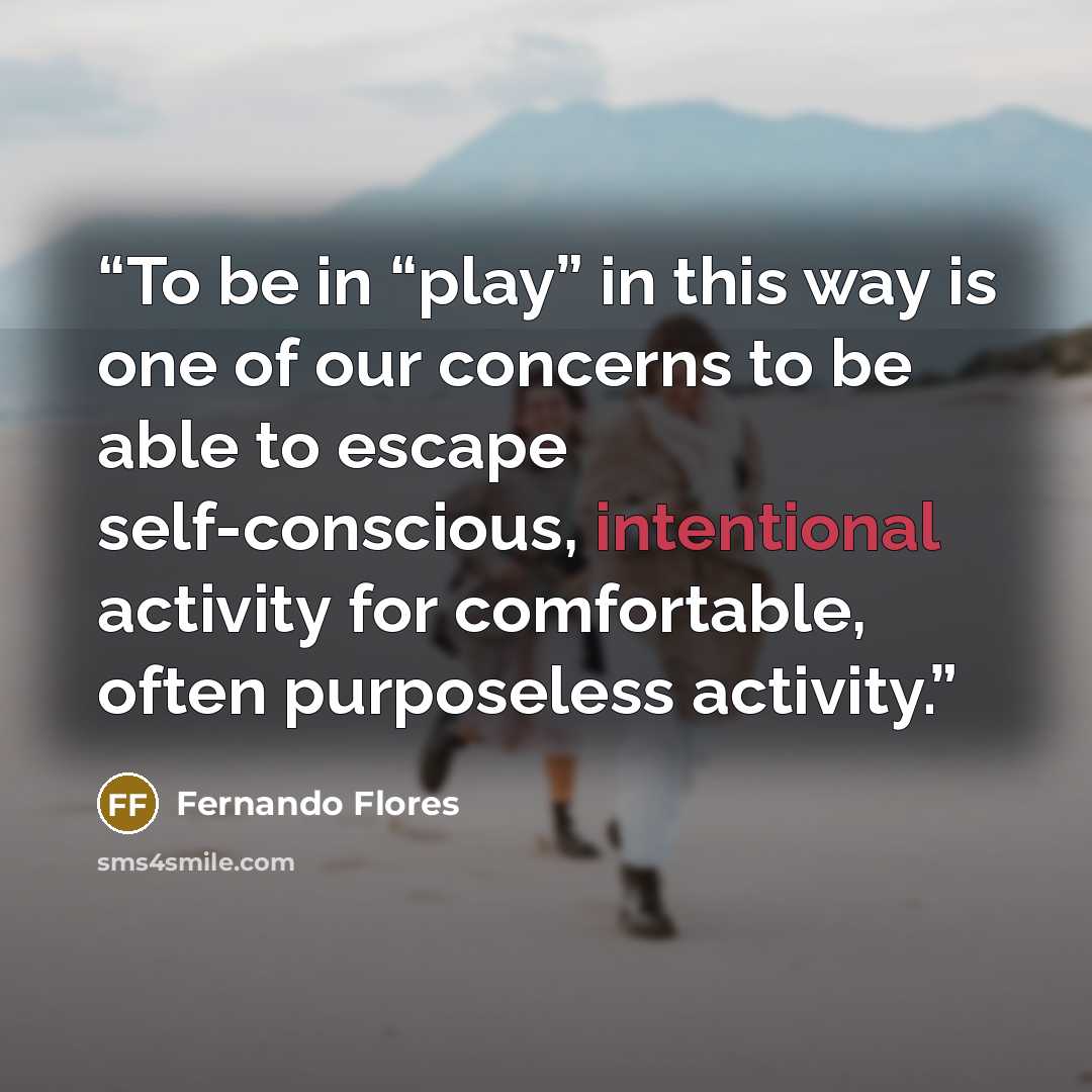 “To be in “play” in this way is one of our concerns to be able to escape self-conscious, intentional activity for comfortable, often purposeless activity.” quote by Fernando Flores
