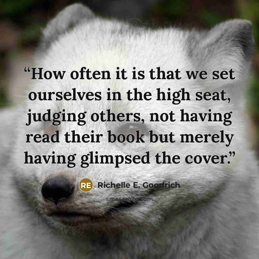 “How often it is that we set ourselves in the high seat, judging others, not having read their book but merely having glimpsed the cover.” quote by Richelle E. Goodrich