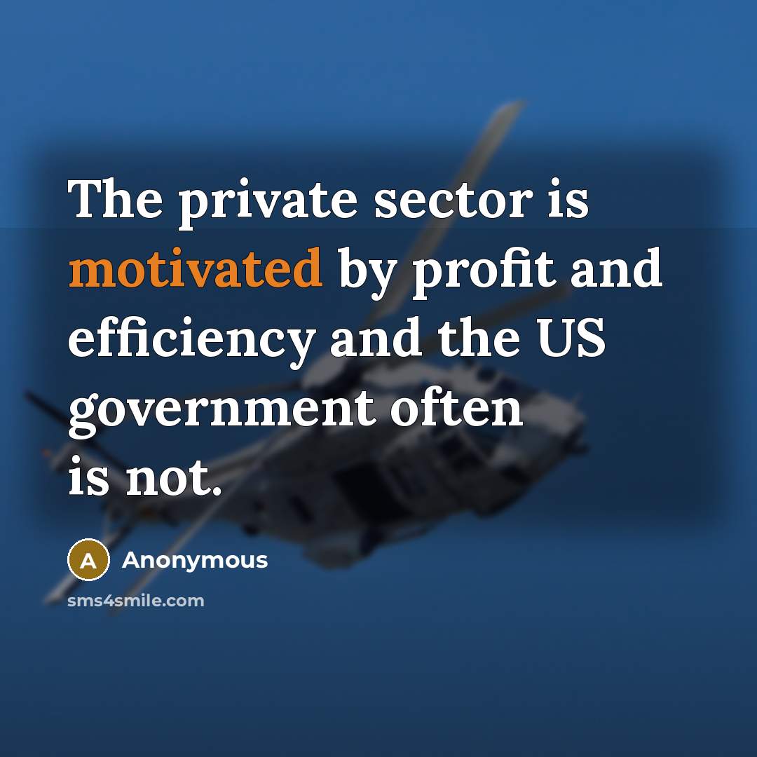 “The private sector is motivated by profit and efficiency and the US government often is not.” quote by Anonymous