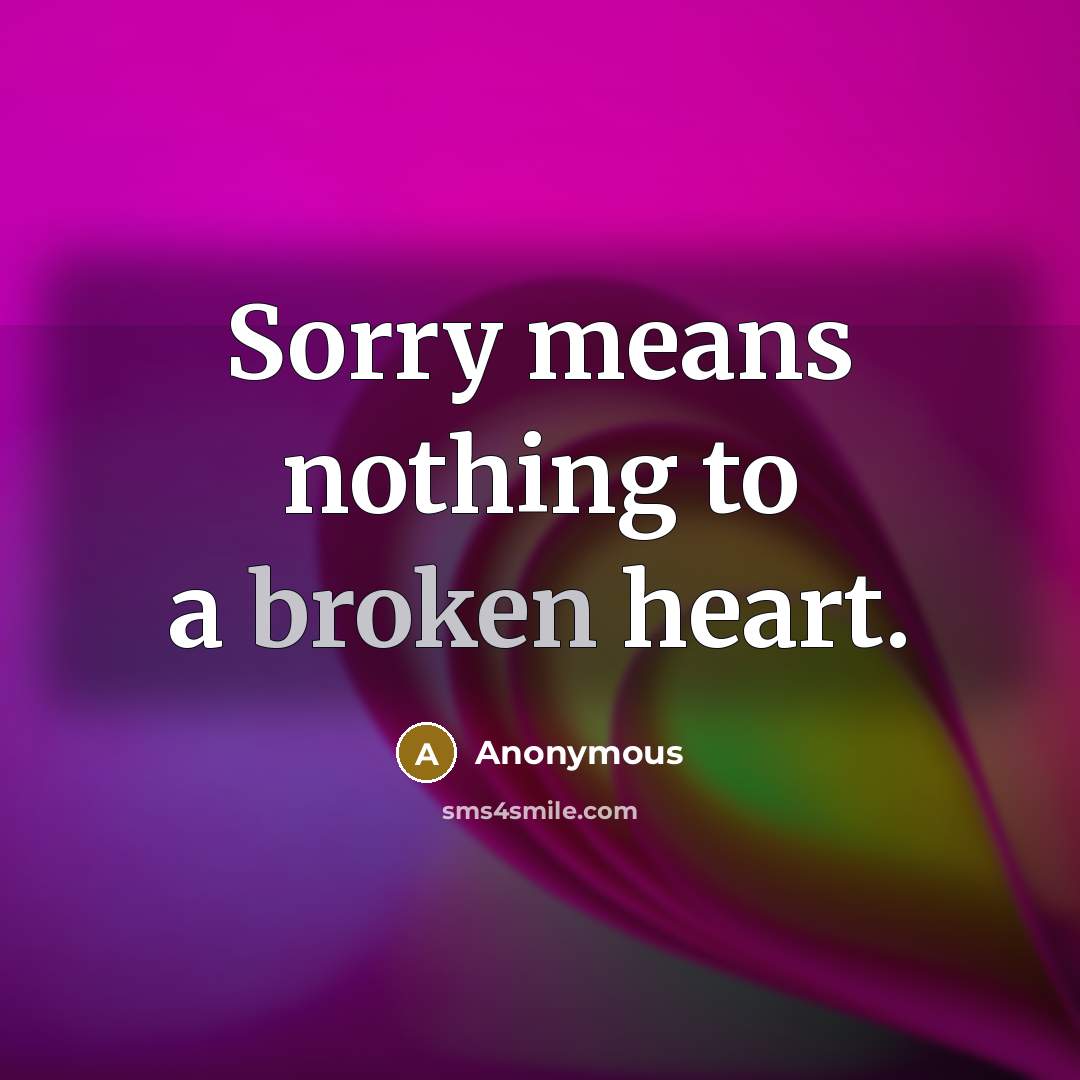 “Sorry means nothing to a broken heart.” quote by Anonymous