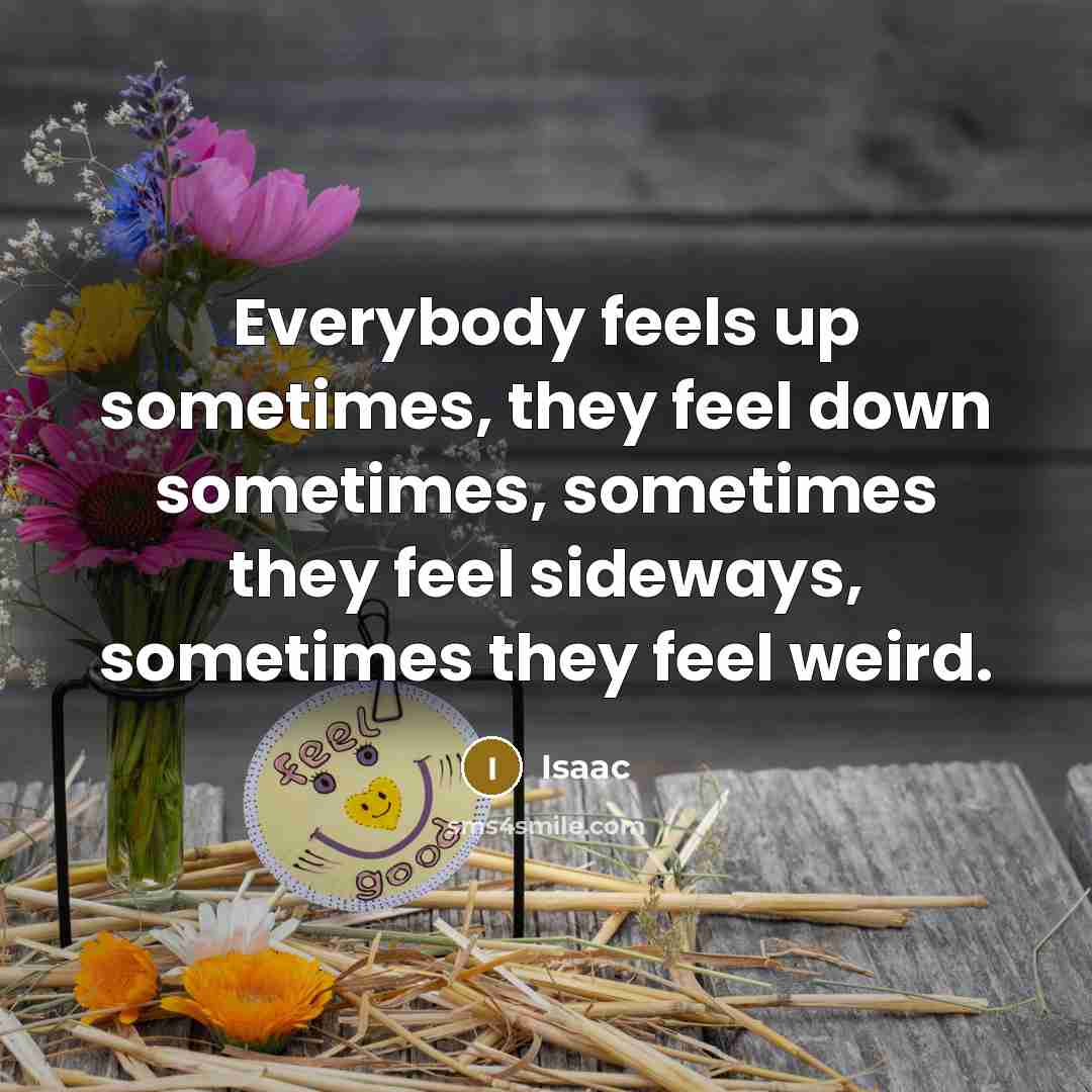 “Everybody feels up sometimes, they feel down sometimes, sometimes they feel sideways, sometimes they feel weird.” quote by Isaac