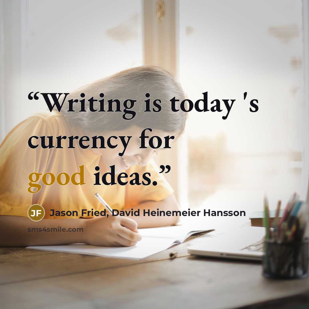 “Writing is today 's currency for good ideas.” quote by Jason Fried, David Heinemeier Hansson