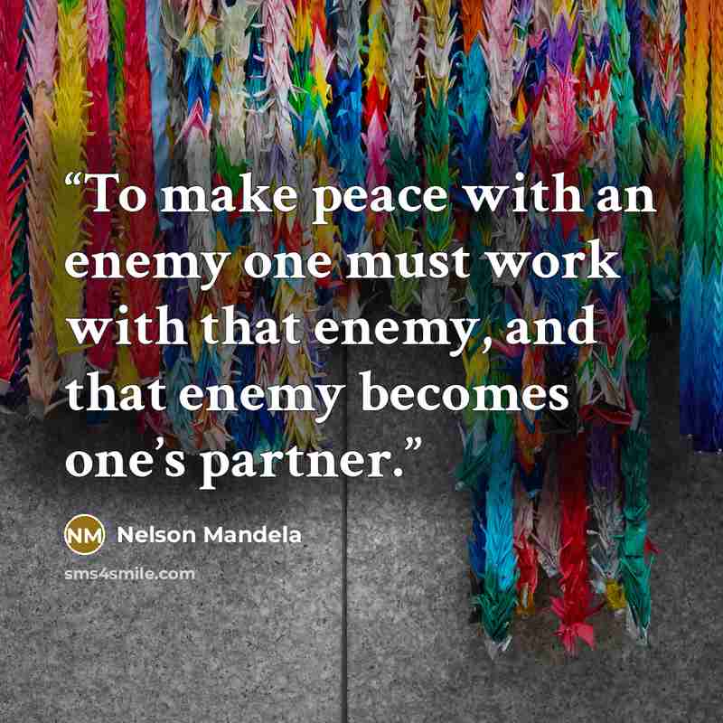 “To make peace with an enemy one must work with that enemy, and that enemy becomes one’s partner.” quote by Nelson Mandela