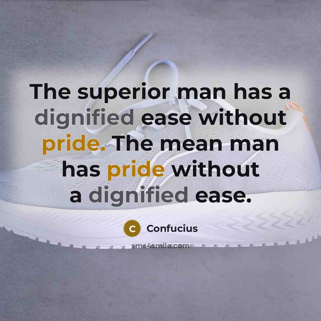 “The superior man has a dignified ease without pride. The mean man has pride without a dignified ease.” quote by Confucius