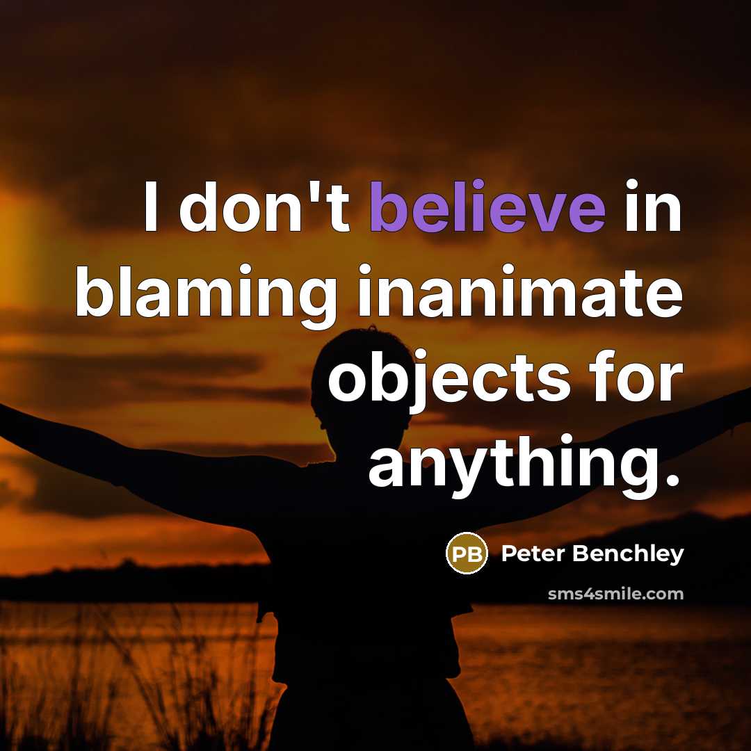 “I don't believe in blaming inanimate objects for anything.” quote by Peter Benchley