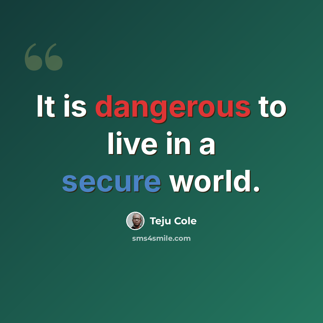 “It is dangerous to live in a secure world.” quote by Teju Cole