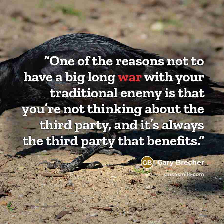 “One of the reasons not to have a big long war with your traditional enemy is that you’re not thinking about the third party, and it’s always the third party that benefits.” quote by Gary Brecher
