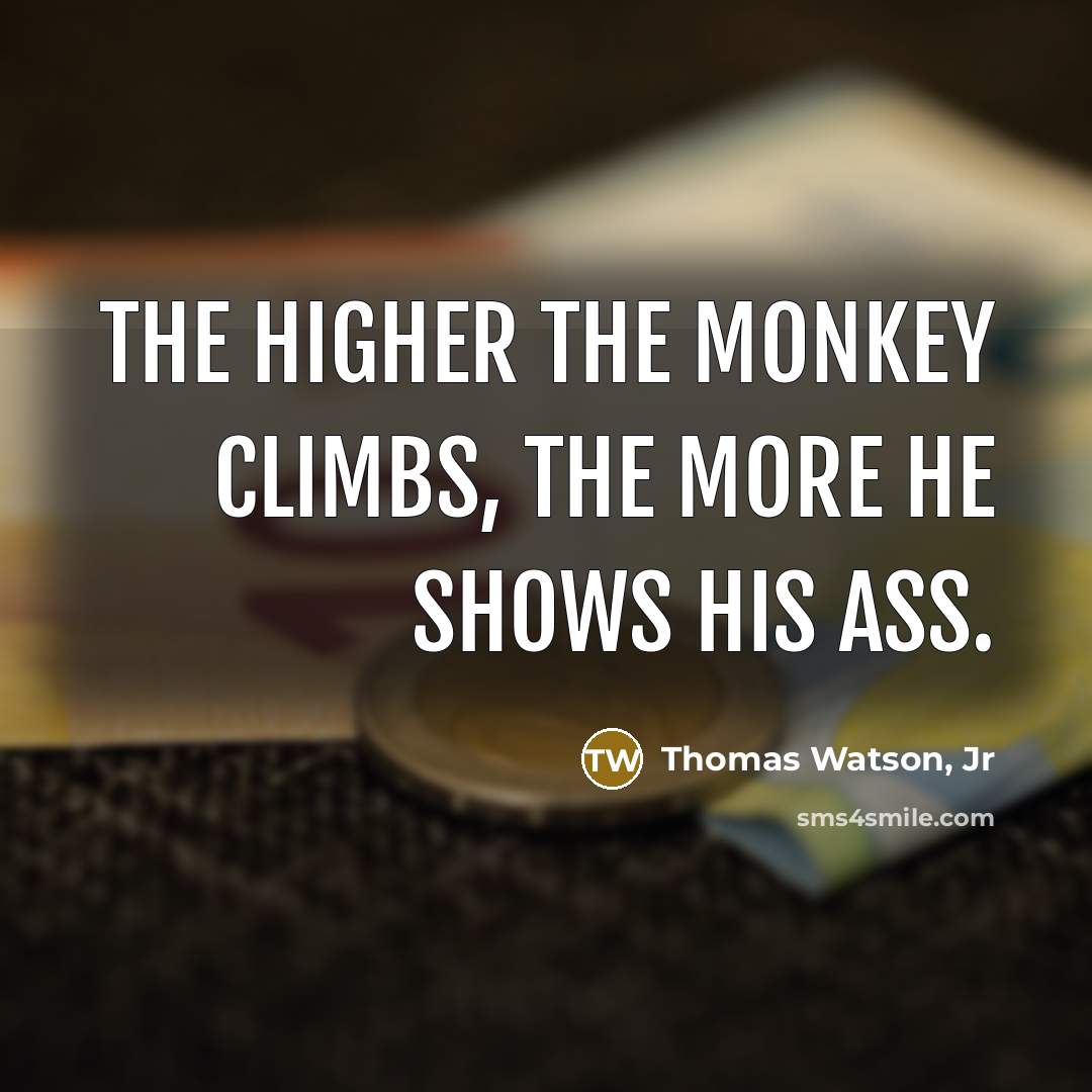 “The higher the monkey climbs, the more he shows his ass.” quote by Thomas Watson, Jr
