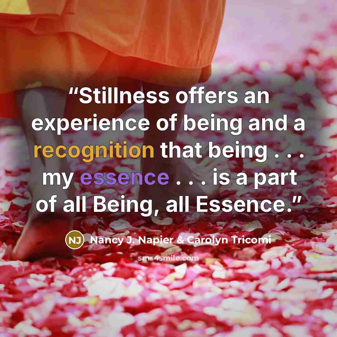 “Stillness offers an experience of being and a recognition that being . . . my essence . . . is a part of all Being, all Essence.” quote by Nancy J. Napier & Carolyn Tricomi