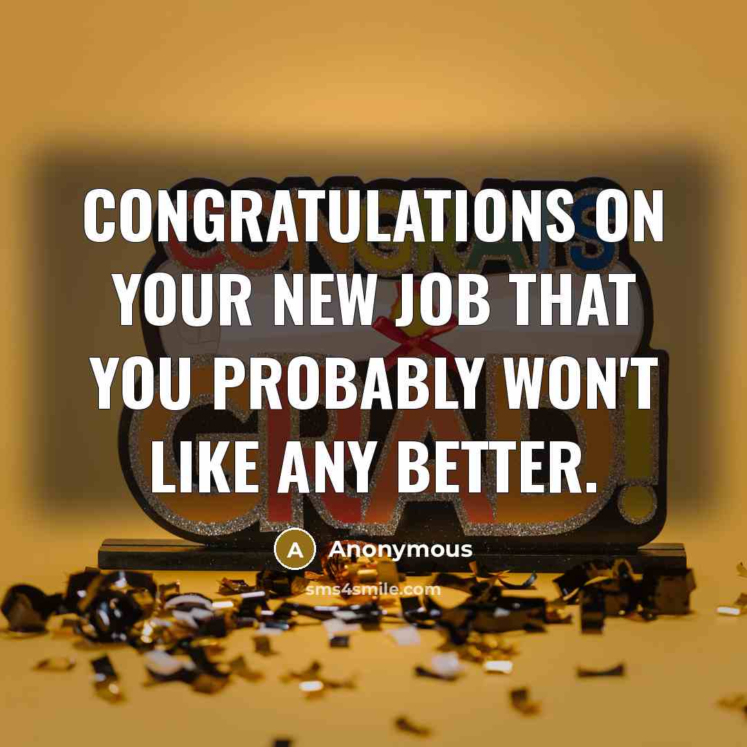 “Congratulations on your new job that you probably won't like any better.” quote by Anonymous