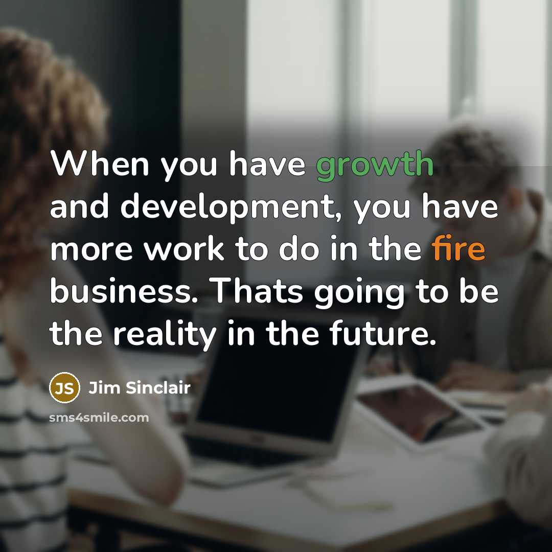 “When you have growth and development, you have more work to do in the fire business. Thats going to be the reality in the future.” quote by Jim Sinclair