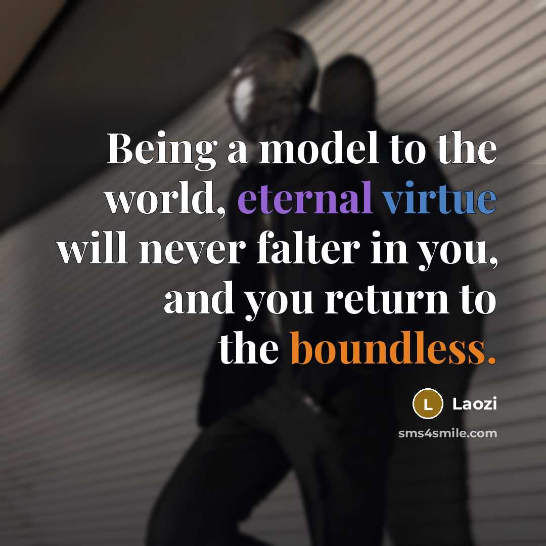 “Being a model to the world, eternal virtue will never falter in you, and you return to the boundless.” quote by Laozi