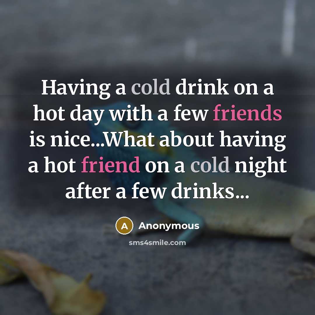 “Having a cold drink on a hot day with a few friends is nice...What about having a hot friend on a cold night after a few drinks...” quote by Anonymous
