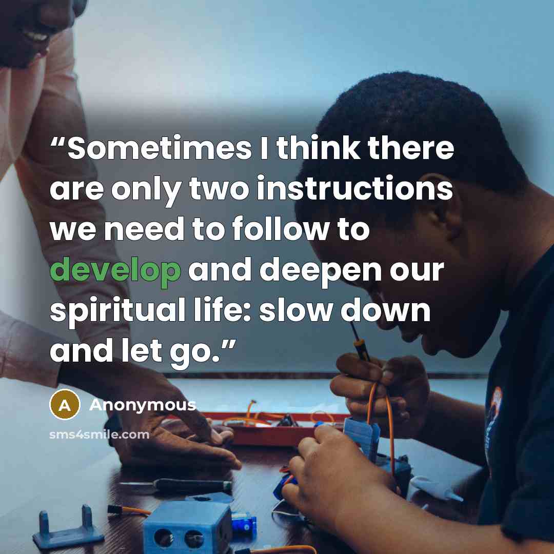 “Sometimes I think there are only two instructions we need to follow to develop and deepen our spiritual life: slow down and let go.” quote by Anonymous