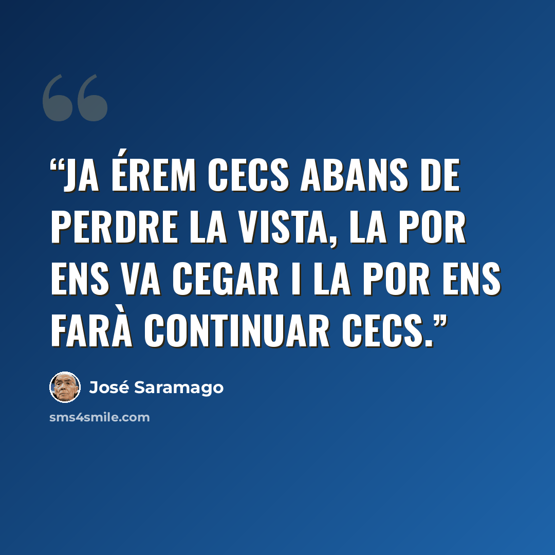 “Ja érem cecs abans de perdre la vista, la por ens va cegar i la por ens farà continuar cecs.” quote by José Saramago