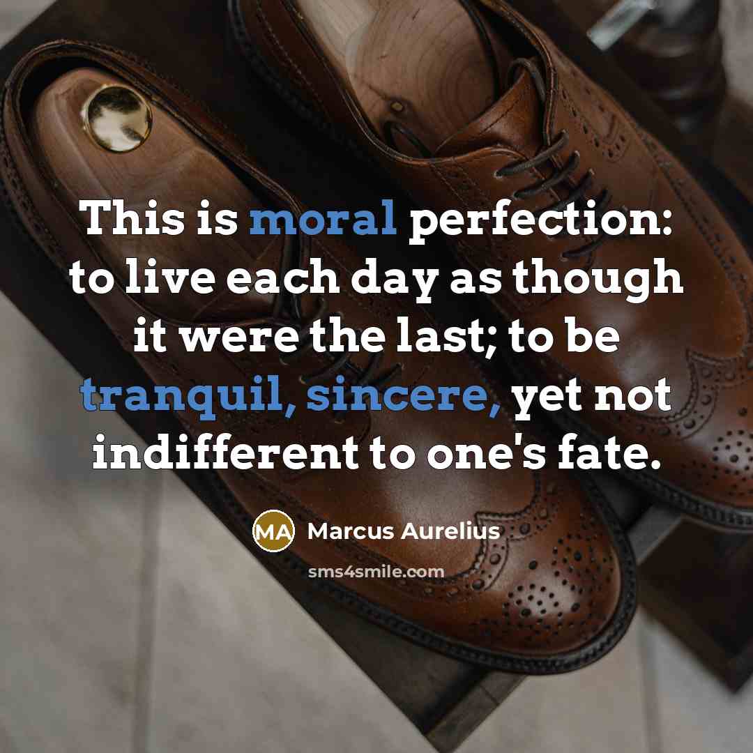 “This is moral perfection: to live each day as though it were the last; to be tranquil, sincere, yet not indifferent to one's fate.” quote by Marcus Aurelius