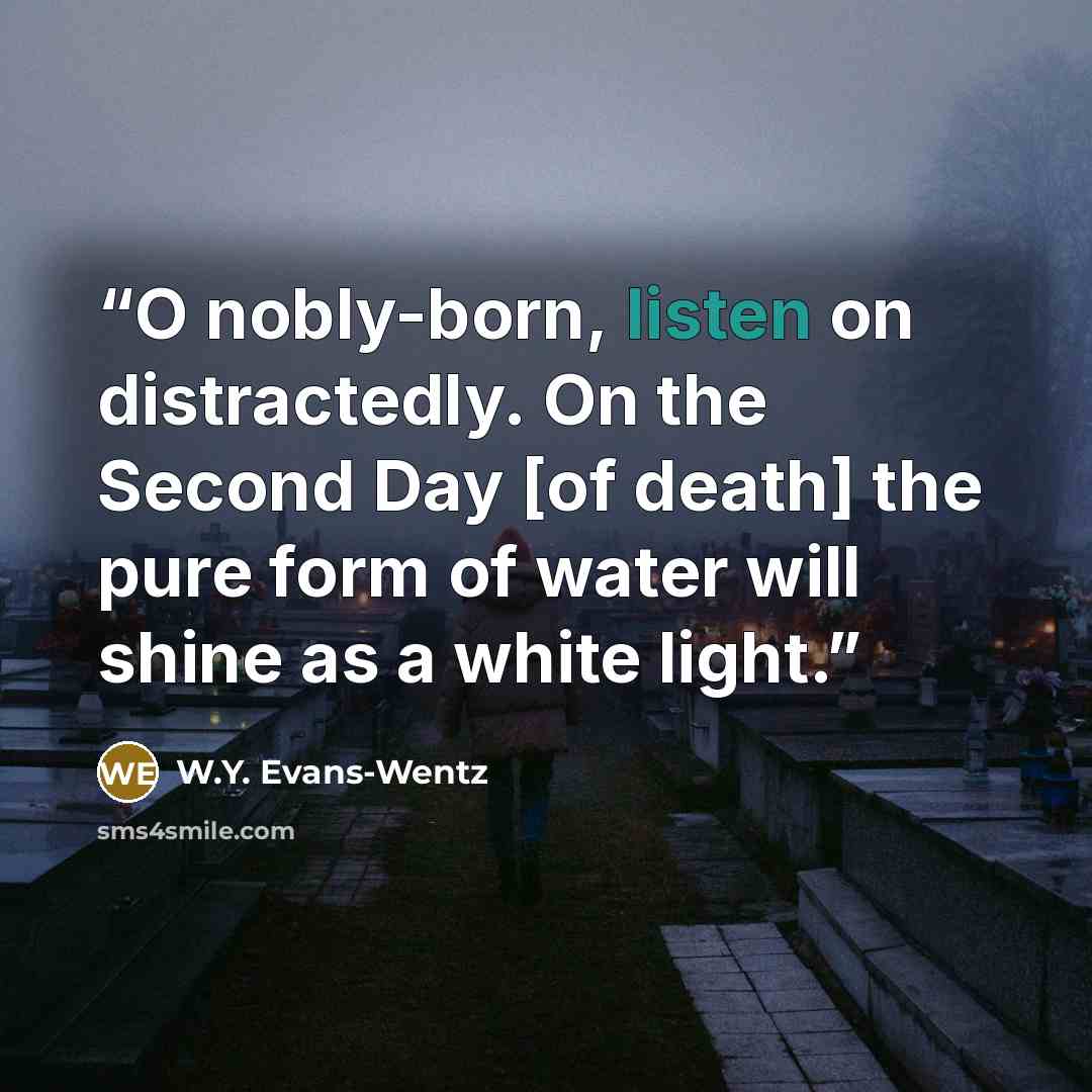 “O nobly-born, listen on distractedly. On the Second Day [of death] the pure form of water will shine as a white light.” quote by W.Y. Evans-Wentz