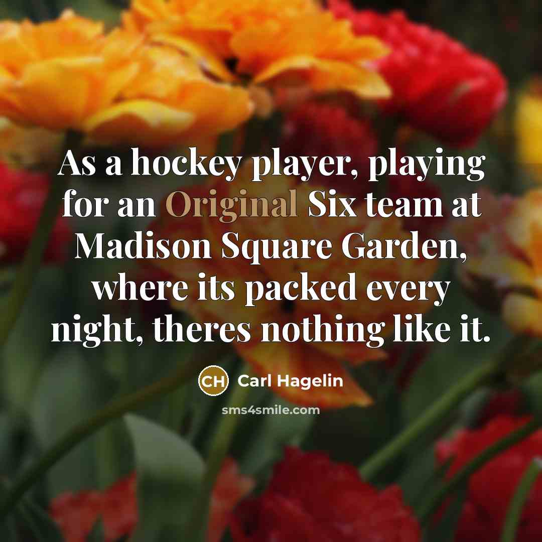 “As a hockey player, playing for an Original Six team at Madison Square Garden, where its packed every night, theres nothing like it.” quote by Carl Hagelin