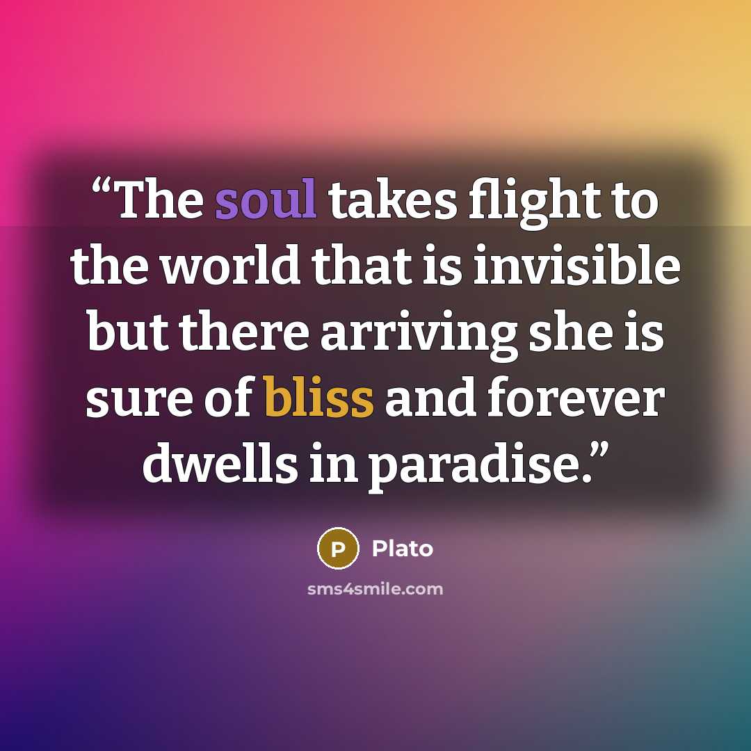“The soul takes flight to the world that is invisible but there arriving she is sure of bliss and forever dwells in paradise.” quote by Plato