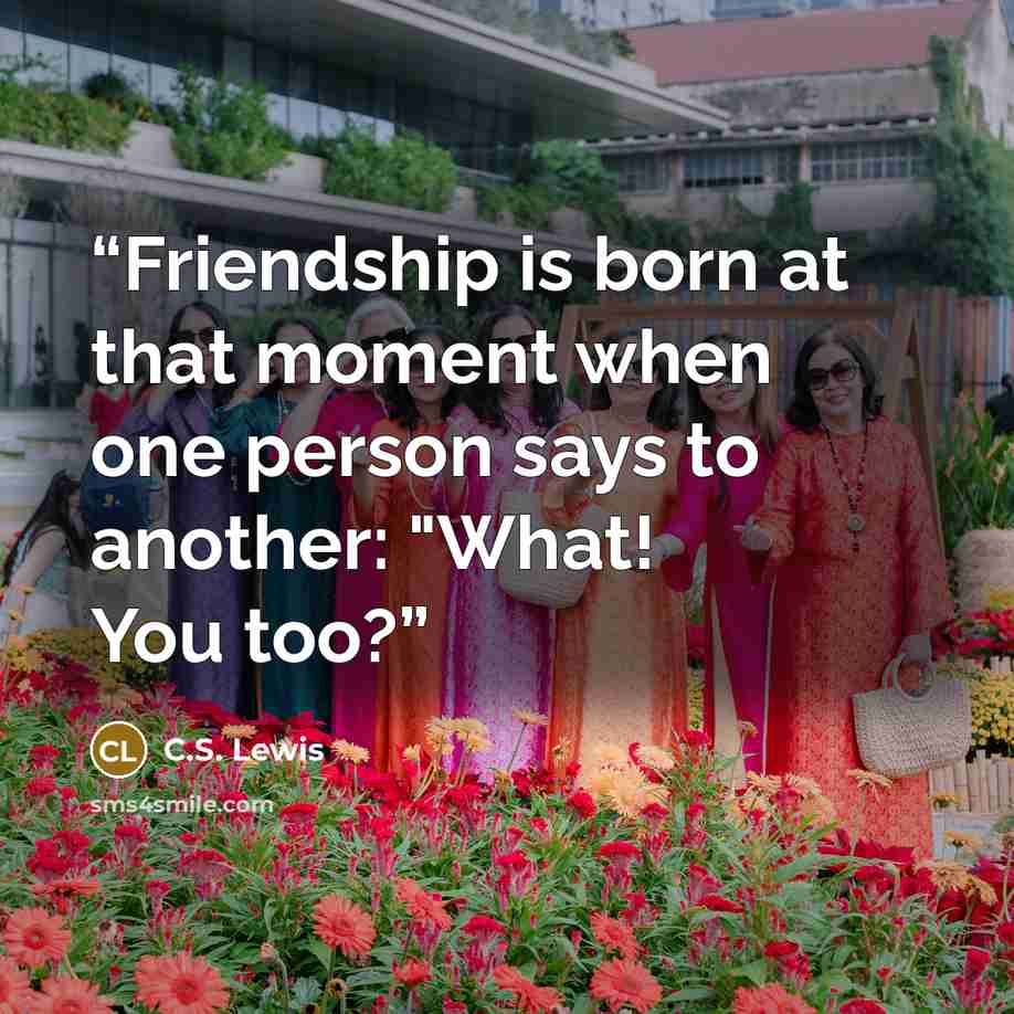 “Friendship is born at that moment when one person says to another: "What! You too?” quote by C.S. Lewis