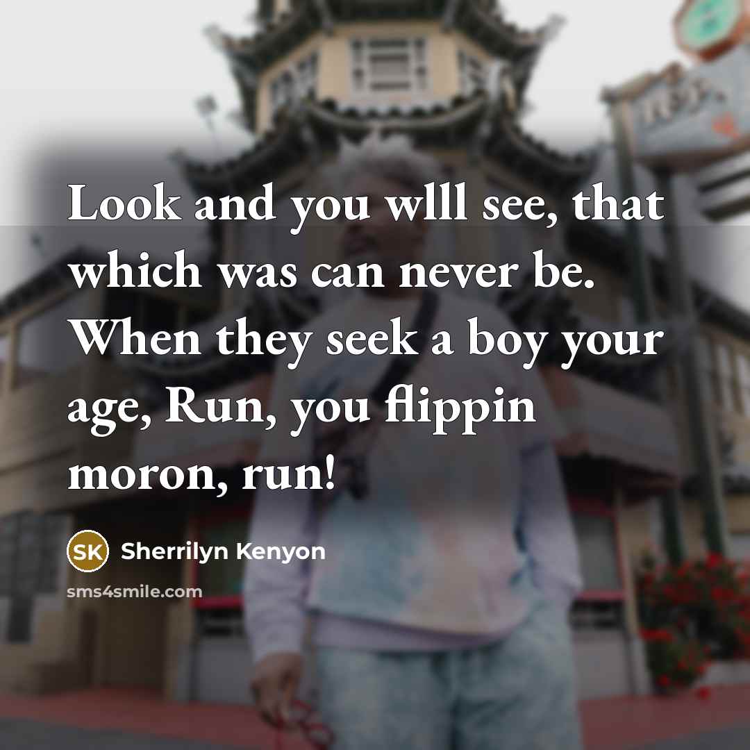“Look and you wlll see, that which was can never be. When they seek a boy your age, Run, you flippin moron, run!” quote by Sherrilyn Kenyon