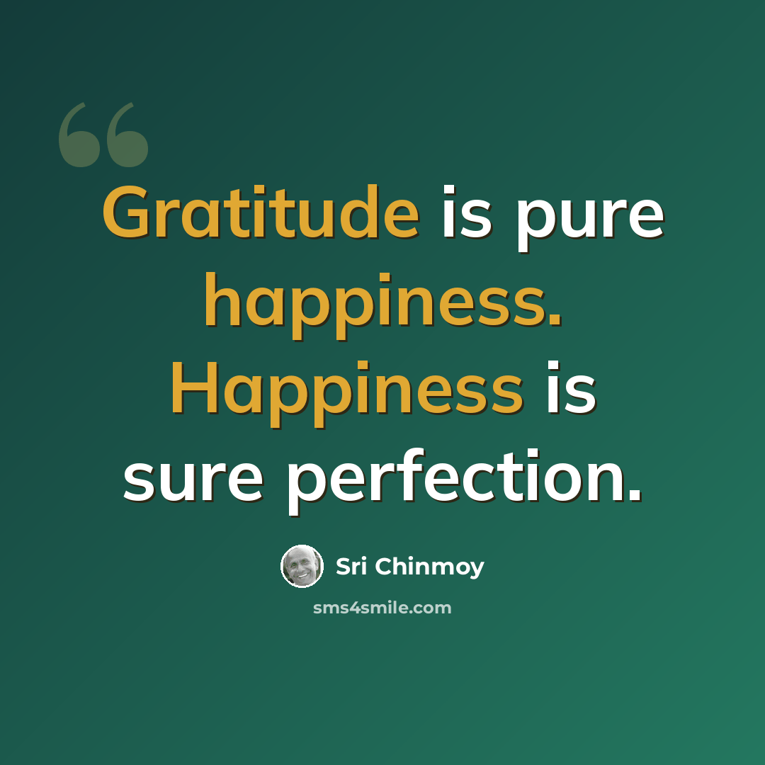 “Gratitude is pure happiness. Happiness is sure perfection.” quote by Sri Chinmoy