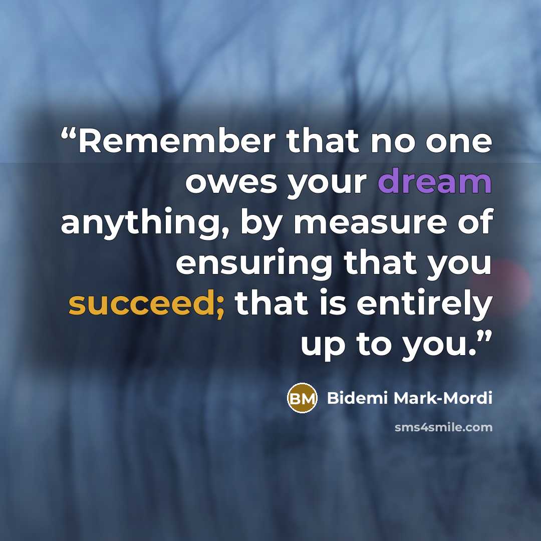 “Remember that no one owes your dream anything, by measure of ensuring that you succeed; that is entirely up to you.” quote by Bidemi Mark-Mordi