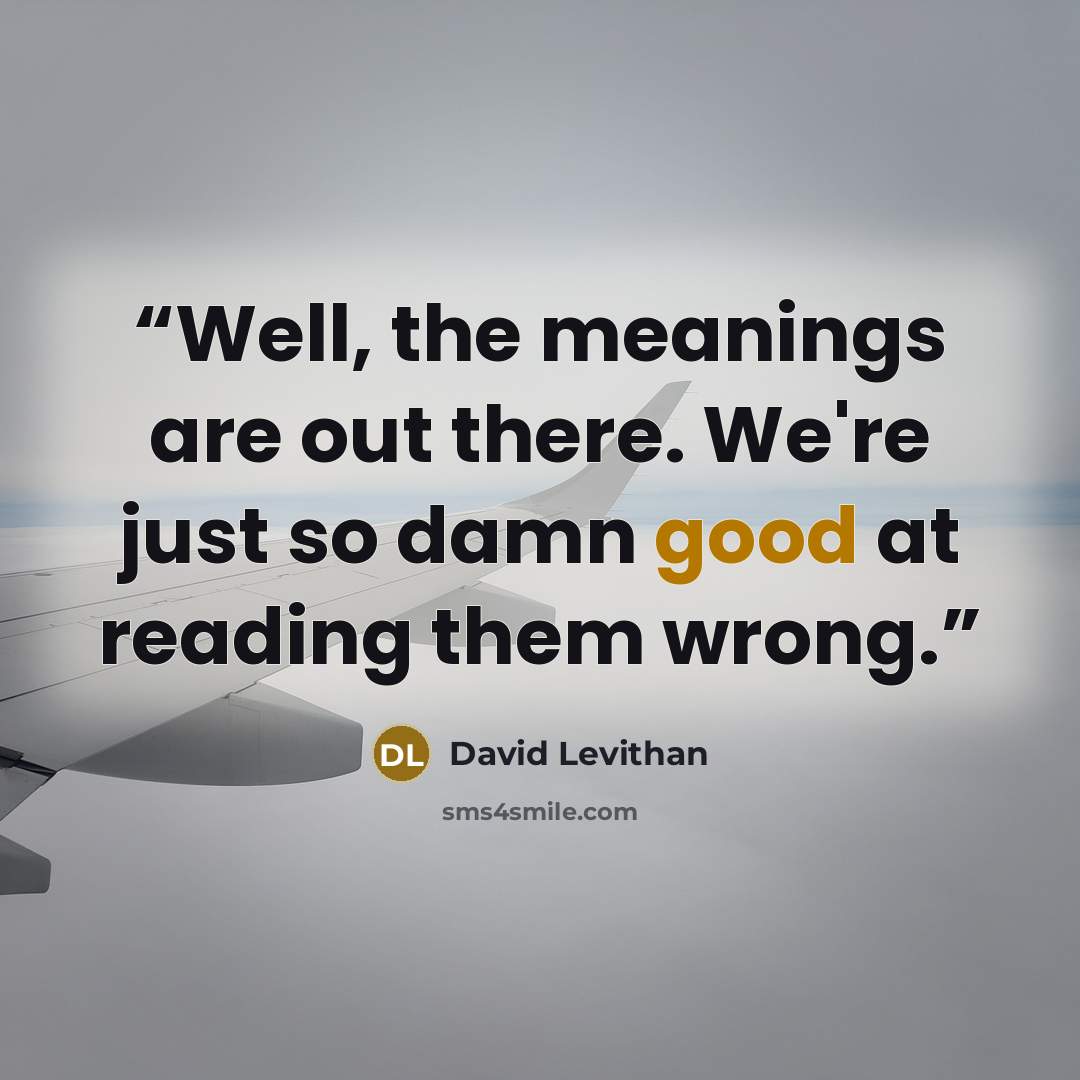 “Well, the meanings are out there. We're just so damn good at reading them wrong.” quote by David Levithan