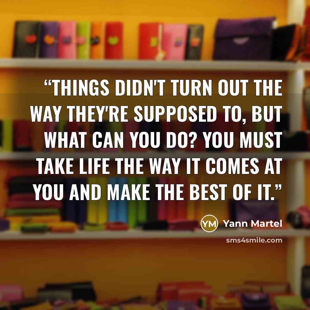 “Things didn't turn out the way they're supposed to, but what can you do? You must take life the way it comes at you and make the best of it.” quote by Yann Martel