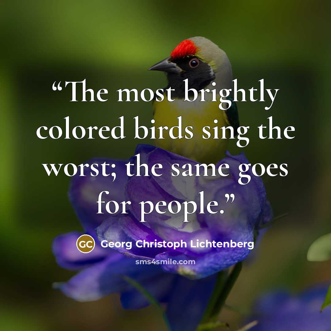 “The most brightly colored birds sing the worst; the same goes for people.” quote by Georg Christoph Lichtenberg