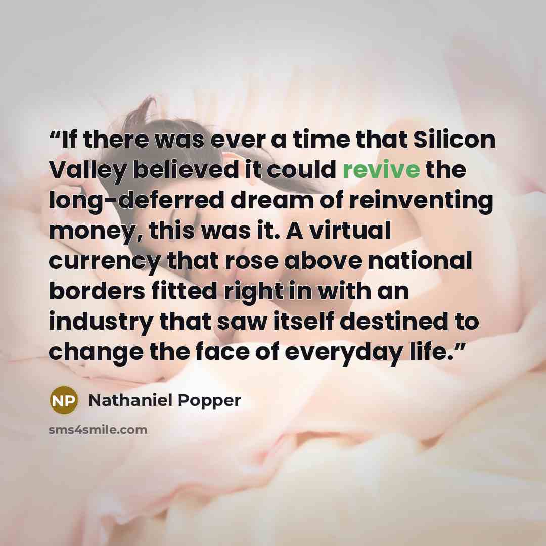 “If there was ever a time that Silicon Valley believed it could revive the long-deferred dream of reinventing money, this was it. A virtual currency that rose above national borders fitted right in with an industry that saw itself destined to change the face of everyday life.” quote by Nathaniel Popper
