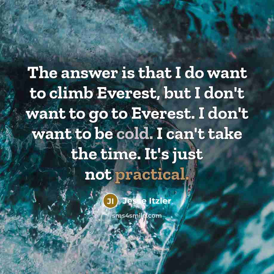 “The answer is that I do want to climb Everest, but I don't want to go to Everest. I don't want to be cold. I can't take the time. It's just not practical.” quote by Jesse Itzler