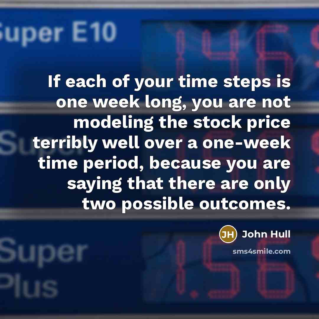 “If each of your time steps is one week long, you are not modeling the stock price terribly well over a one-week time period, because you are saying that there are only two possible outcomes.” quote by John Hull