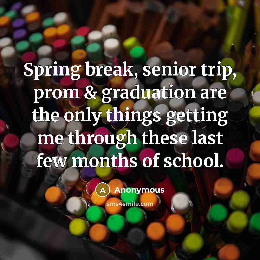 “Spring break, senior trip, prom & graduation are the only things getting me through these last few months of school.” quote by Anonymous