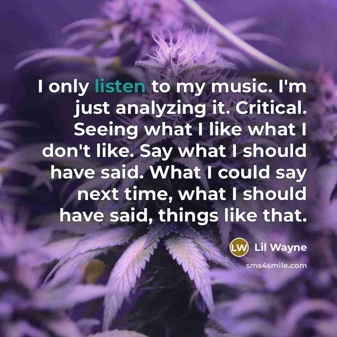 “I only listen to my music. I'm just analyzing it. Critical. Seeing what I like what I don't like. Say what I should have said. What I could say next time, what I should have said, things like that.” quote by Lil Wayne