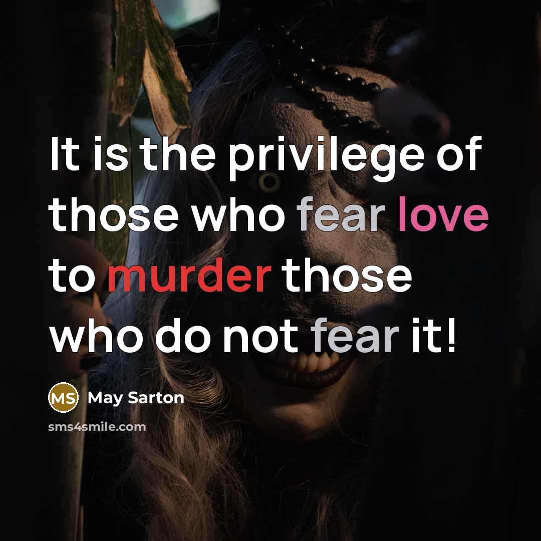 “It is the privilege of those who fear love to murder those who do not fear it!” quote by May Sarton