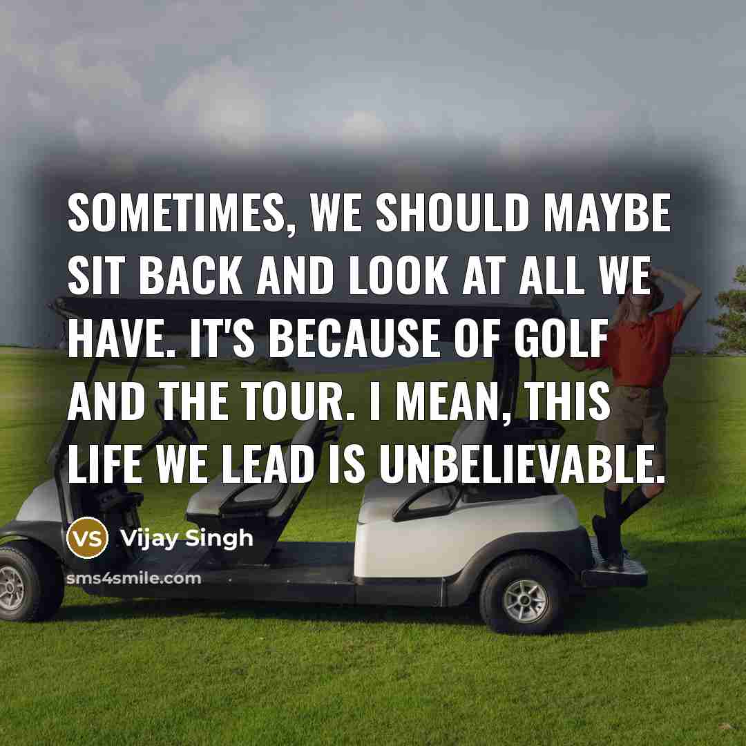 “Sometimes, we should maybe sit back and look at all we have. It's because of golf and the tour. I mean, this life we lead is unbelievable.” quote by Vijay Singh