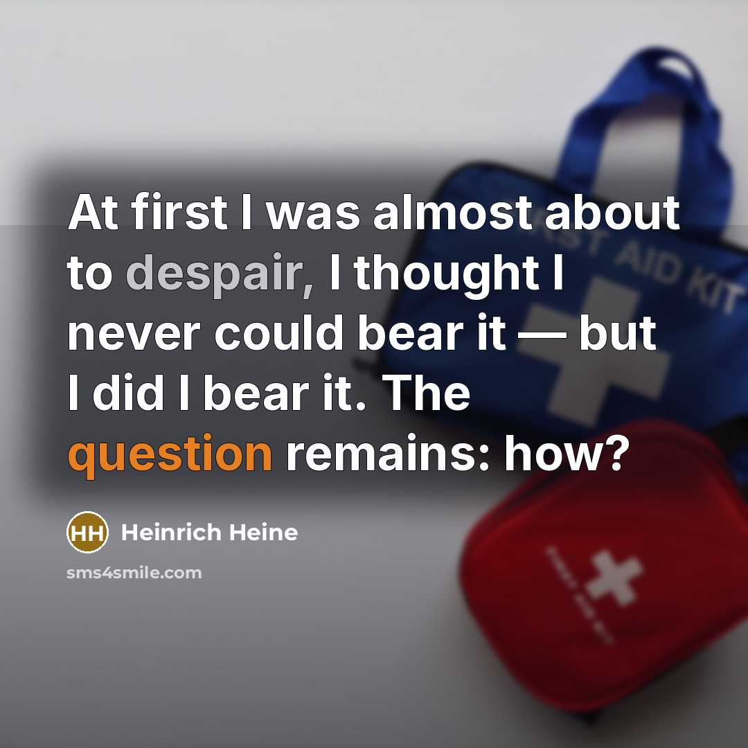 “At first I was almost about to despair, I thought I never could bear it — but I did I bear it. The question remains: how?” quote by Heinrich Heine