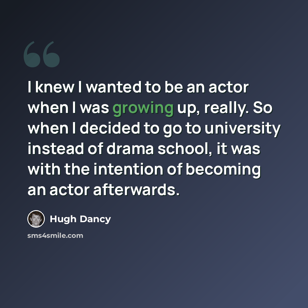 “I knew I wanted to be an actor when I was growing up, really. So when I decided to go to university instead of drama school, it was with the intention of becoming an actor afterwards.” quote by Hugh Dancy
