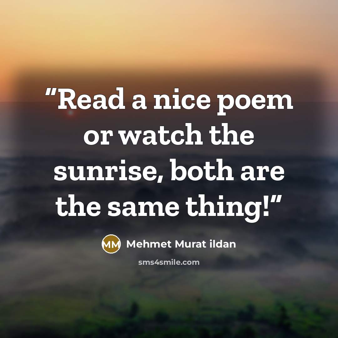 “Read a nice poem or watch the sunrise, both are the same thing!” quote by Mehmet Murat ildan