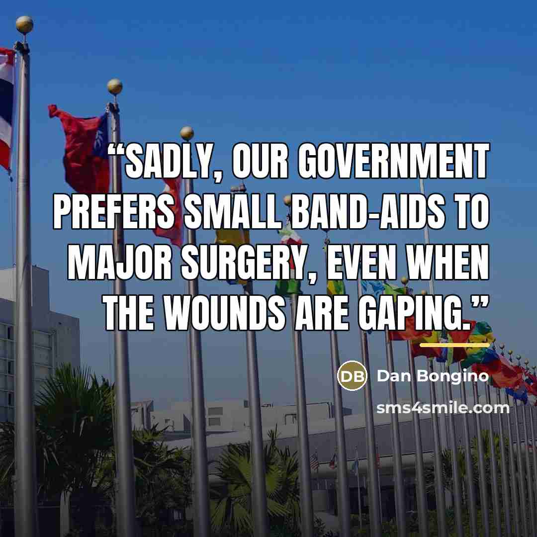 “Sadly, our government prefers small Band-Aids to major surgery, even when the wounds are gaping.” quote by Dan Bongino