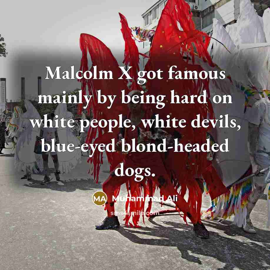 “Malcolm X got famous mainly by being hard on white people, white devils, blue-eyed blond-headed dogs.” quote by Muhammad Ali