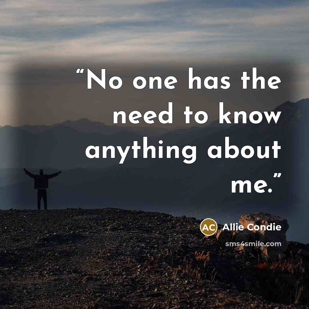 “No one has the need to know anything about me.” quote by Allie Condie