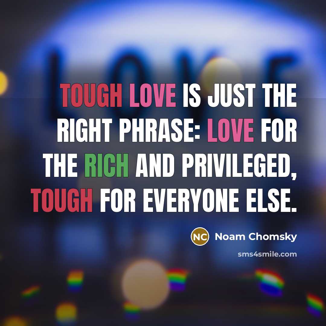 “Tough love is just the right phrase: love for the rich and privileged, tough for everyone else.” quote by Noam Chomsky