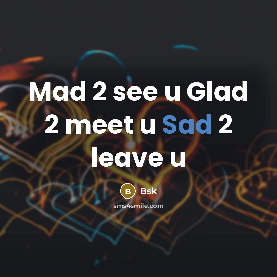 “Mad 2 see u Glad 2 meet u Sad 2 leave u” quote by Bsk