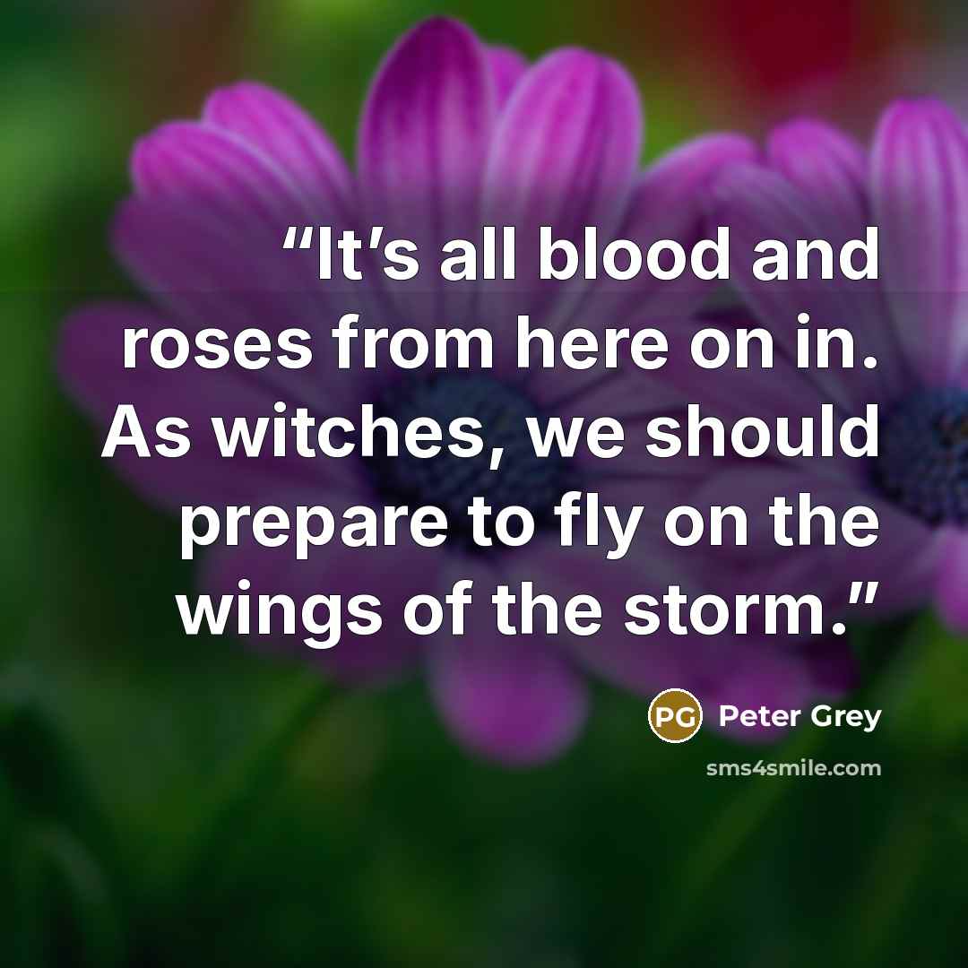 “It’s all blood and roses from here on in. As witches, we should prepare to fly on the wings of the storm.” quote by Peter Grey
