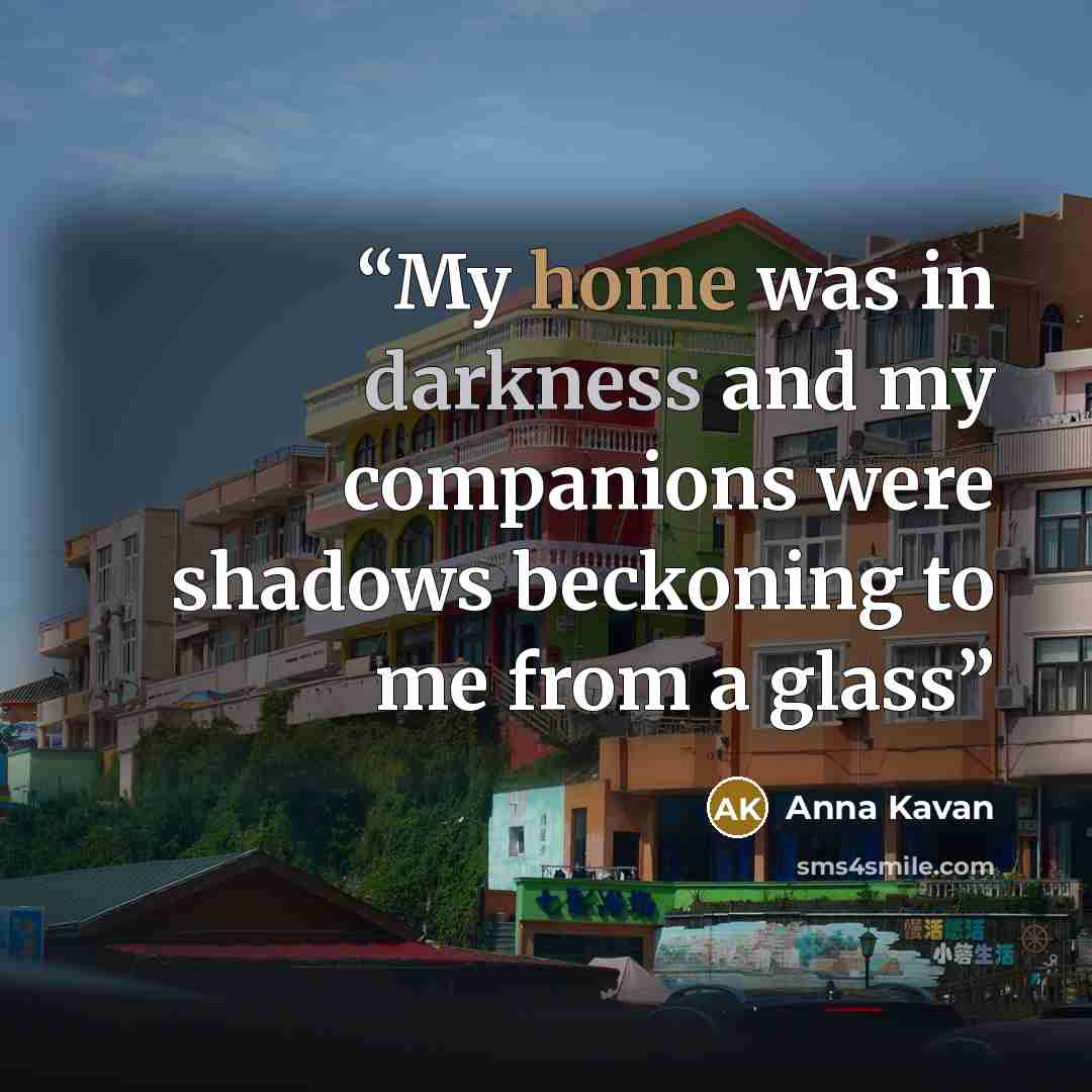 “My home was in darkness and my companions were shadows beckoning to me from a glass” quote by Anna Kavan