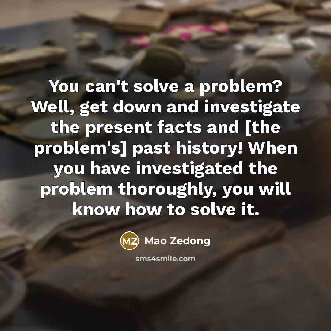 “You can't solve a problem? Well, get down and investigate the present facts and [the problem's] past history! When you have investigated the problem thoroughly, you will know how to solve it.” quote by Mao Zedong